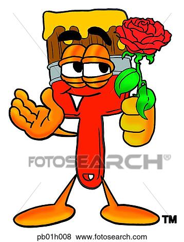 Clip Art - Paint brush with rose. Fotosearch