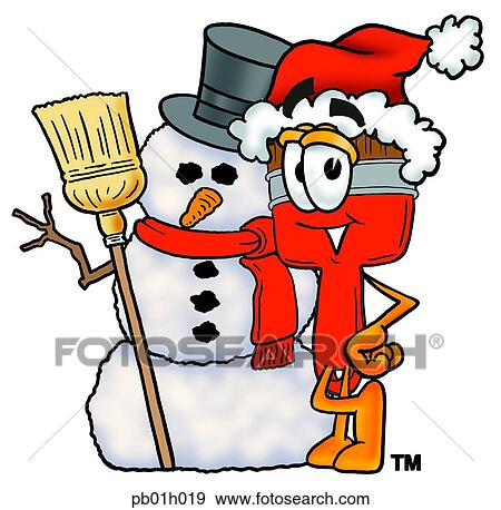 Clip Art - Paint brush with snowman. Fotosearch