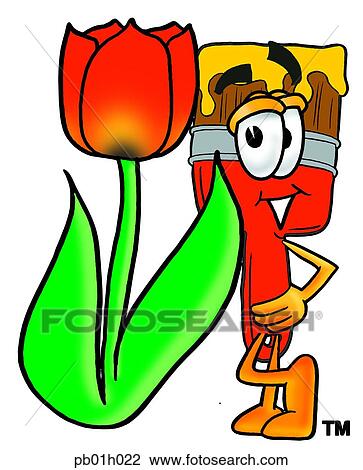 Clipart - Paint brush with tulip. Fotosearch
