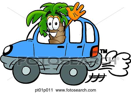 Palm tree driving a car View Large Clip Art Graphic Clipart - Palm tree driving a car. Fotosearch
