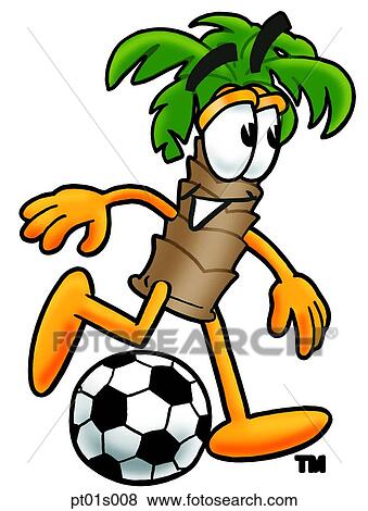 Clip Art - Palm tree playing soccer. Fotosearch