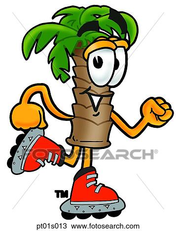 Clipart - Palm tree roller blading. Fotosearch