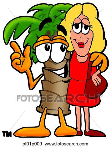 Clip Art - Palm tree with a woman. Fotosearch