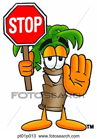 Clipart - Palm tree with stop sign. Fotosearch