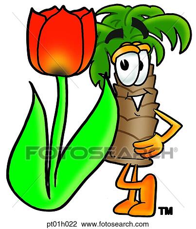Clipart - Palm tree with tulip. Fotosearch