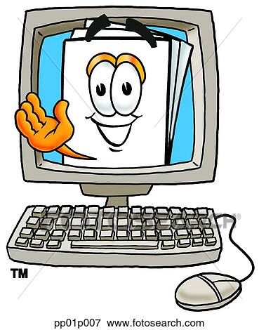 Clip Art - Paper in computer. Fotosearch