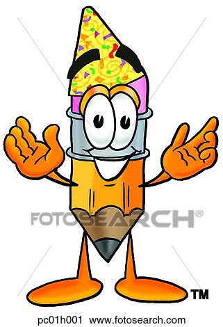 Clipart - Pencil in party hat. Fotosearch