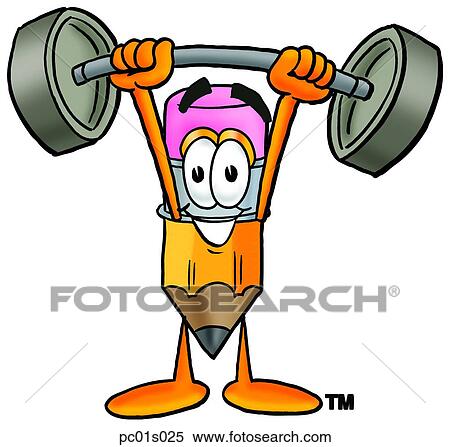 Clipart - Pencil lifting weights high. Fotosearch