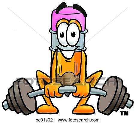 Clipart - Pencil lifting weights low. Fotosearch