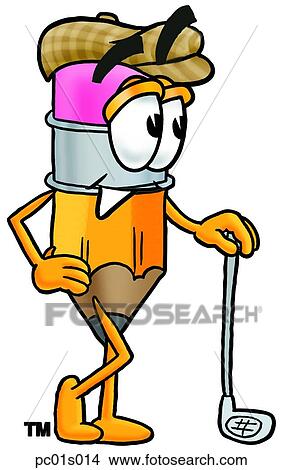 Clipart - Pencil with golf club. Fotosearch