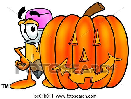Clipart - Pencil with pumpkin. Fotosearch