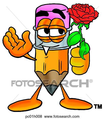 Clip Art - Pencil with rose. Fotosearch