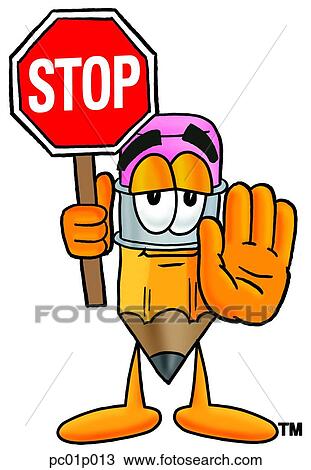 Clipart - Pencil with stop sign. Fotosearch