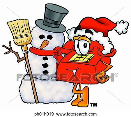 Clip Art - Phone with snowman. Fotosearch