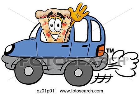 Clipart - Pizza driving a car. Fotosearch
