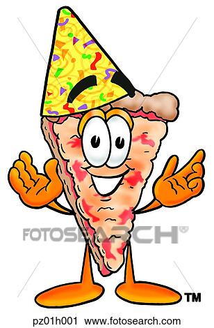 Clipart - Pizza in party hat. Fotosearch