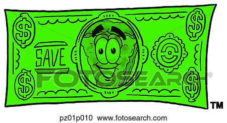 Clipart - Pizza on a dollar bill. Fotosearch