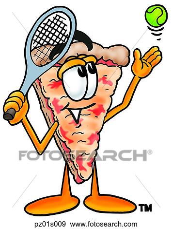 Clip Art - Pizza playing tennis. Fotosearch