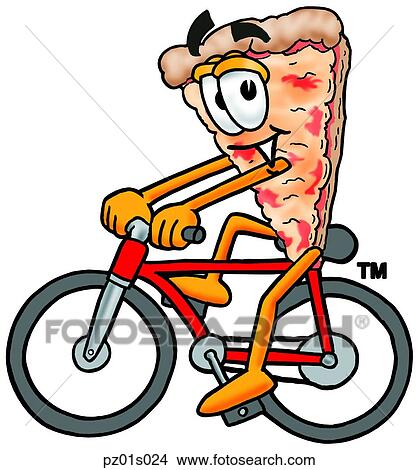 Clipart - Pizza riding bike. Fotosearch