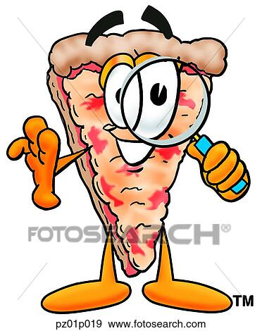 Clip Art - Pizza with magnifying glass. Fotosearch