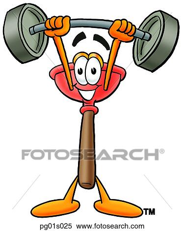 Clipart - Plunger lifting weights high. Fotosearch