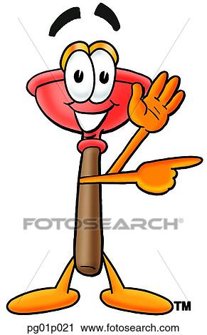 Plunger waving and pointing View Large Clip Art Graphic Clipart - Plunger waving and pointing. Fotosearch