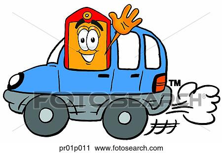 Clipart - Price tag driving a car. Fotosearch