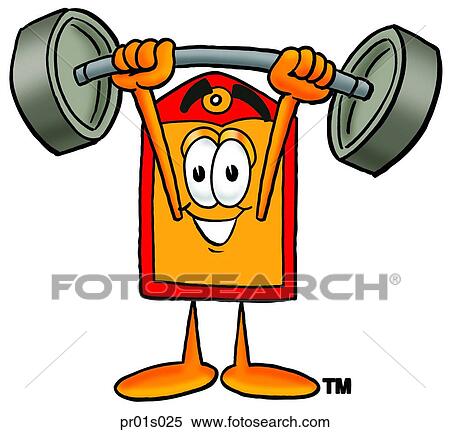 Clipart - Price tag lifting weights high. Fotosearch