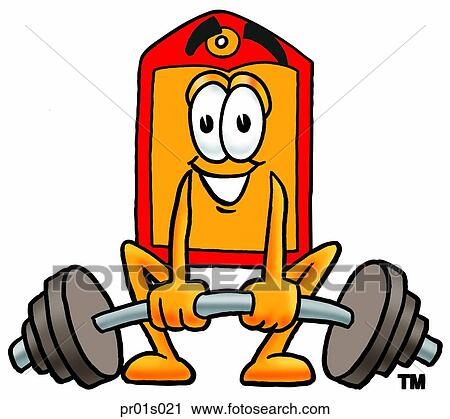 Clipart - Price tag lifting weights low. Fotosearch