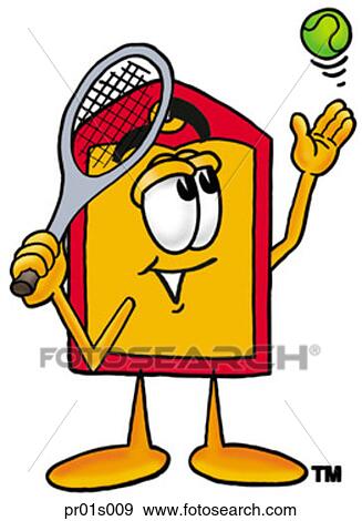 Clip Art - Price tag playing tennis. Fotosearch