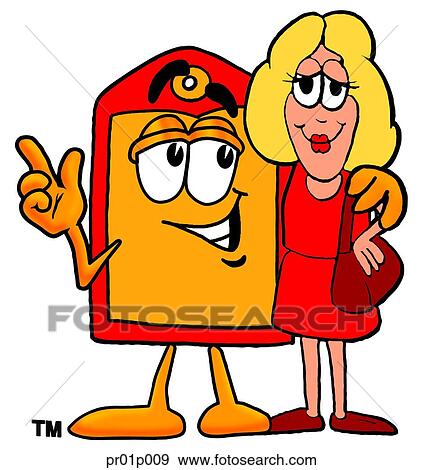 Clip Art - Price tag with a woman. Fotosearch