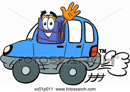 Clipart - Suitcase driving a car. Fotosearch