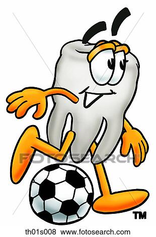 Clip Art - Tooth playing soccer. Fotosearch