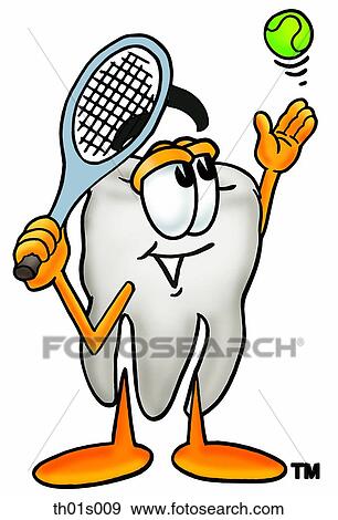 Clip Art - Tooth playing tennis. Fotosearch