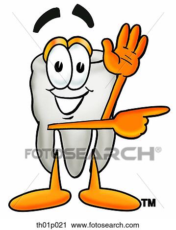 Clipart - Tooth waving and pointing. Fotosearch