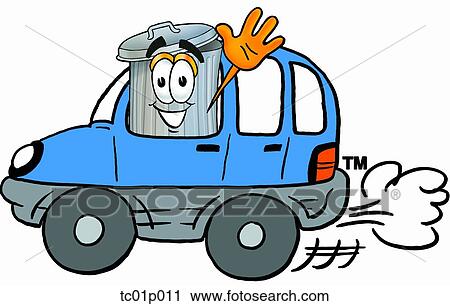 Trash can driving a car View Large Clip Art Graphic Clipart - Trash can driving a car. Fotosearch
