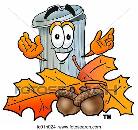 Trash can in autumn View Large Clip Art Graphic Clipart - Trash can in autumn. Fotosearch