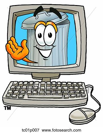 Clip Art - Trash can in computer. Fotosearch