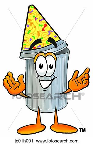 Clipart - Trash can in party hat. Fotosearch