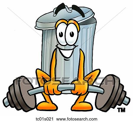 Clipart - Trash can lifting weights low. Fotosearch