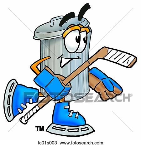 Clipart - Trash can playing hockey. Fotosearch