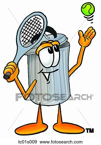 Clip Art - Trash can playing tennis. Fotosearch