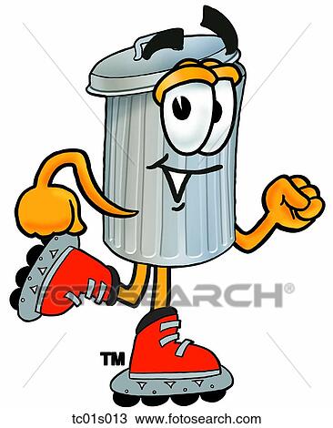 Trash can roller blading View Large Clip Art Graphic Clipart - Trash can roller blading. Fotosearch