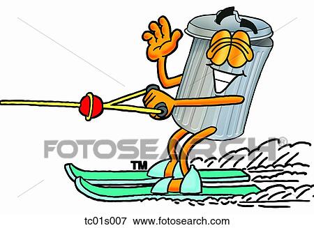 Clip Art - Trash can water skiing. Fotosearch