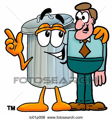 Clip Art - Trash can with a man. Fotosearch