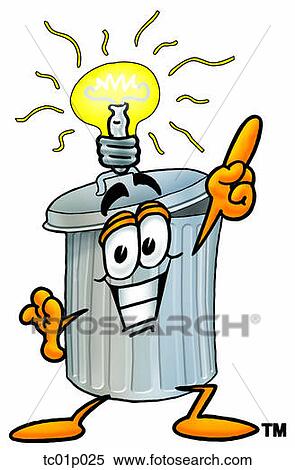 Clipart - Trash can with bright idea. Fotosearch