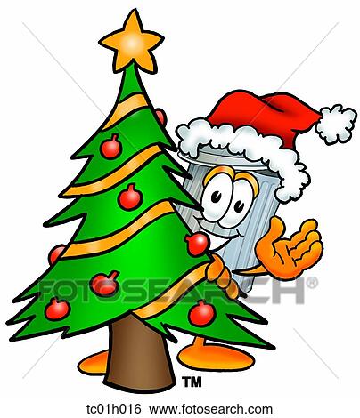 Trash Can With Christmas Tree Clip Art Tc01h016 Fotosearch
