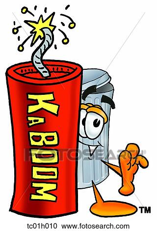 Clipart - Trash can with fire cracker. Fotosearch