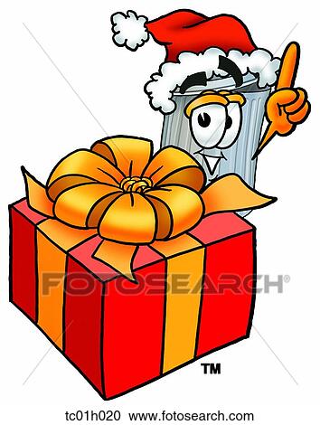 Clipart - Trash can with present. Fotosearch