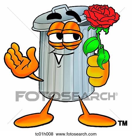 Clip Art - Trash can with rose. Fotosearch